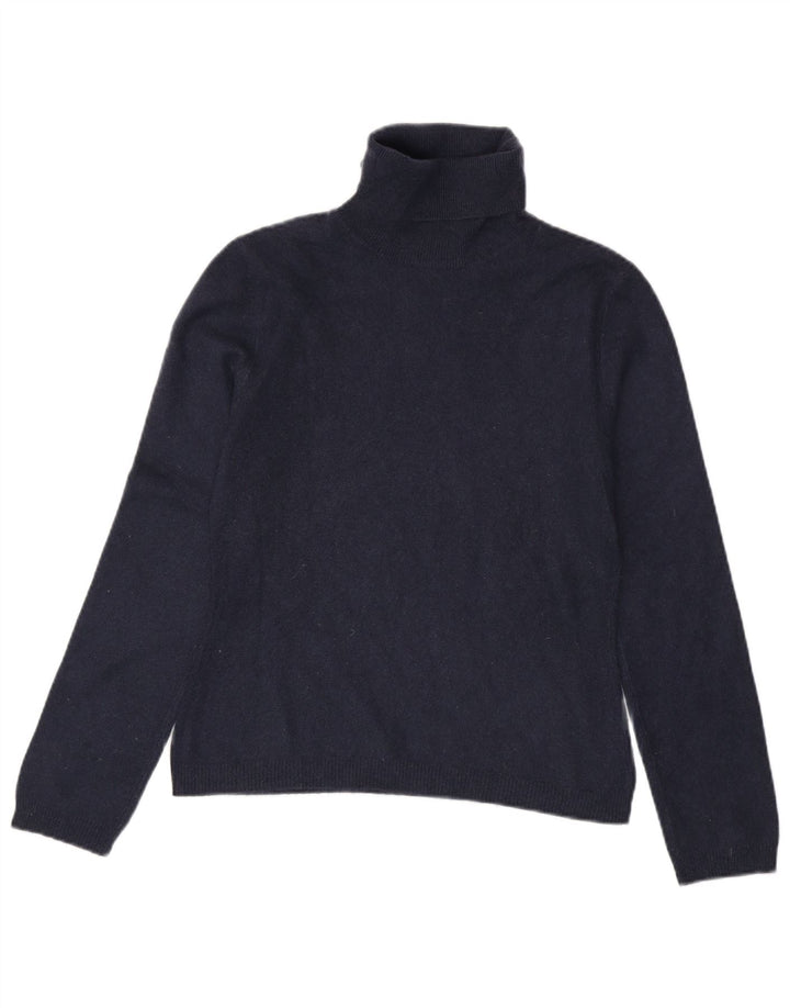 Benetton Dame Roll Neck Jumper Sweater UK 10 Small Navy Blue Cashmere