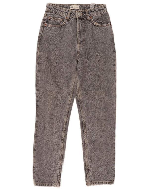 Zara Dame Jeans med høj talje EU 34 2XS W24 L26 Grå Bomuld