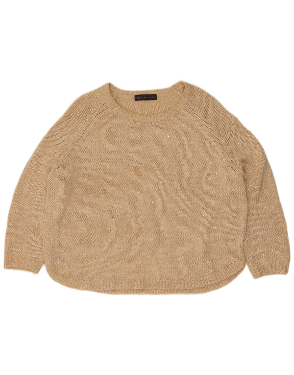 Marks & Spencer Dame Boat Neck Jumper Sweater UK 14 Large Beige Flecked