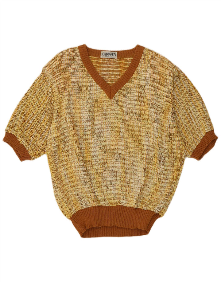 Vintage Dame Kortærmet V-hals sweater IT 44 Medium Gul