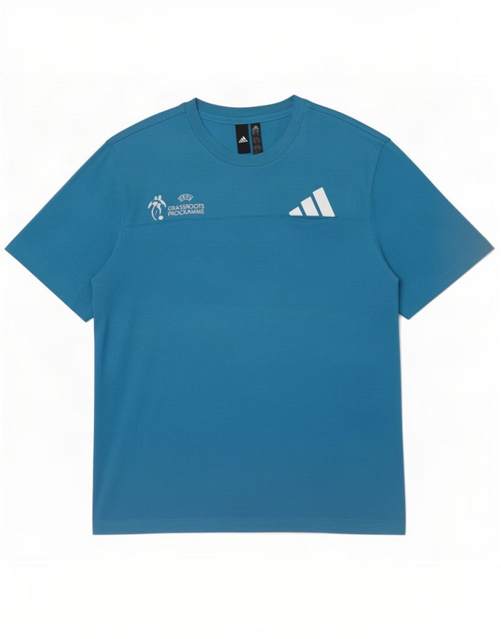 Adidas Herre UEFA Grassroots Program Grafisk T-Shirt Top Medium Blue