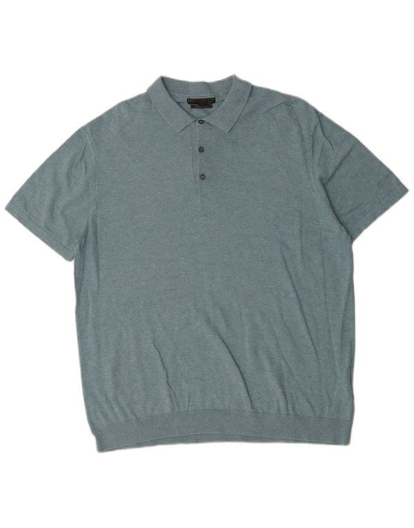 Marks & Spencer Herre kortærmet polo-hals sweater XL blå bomuld