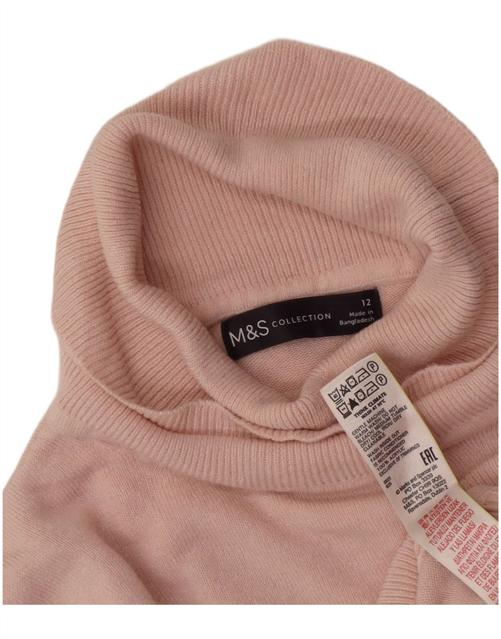 Marks & Spencer Dame Rullehals Sweater UK 12 Medium Pink Akryl