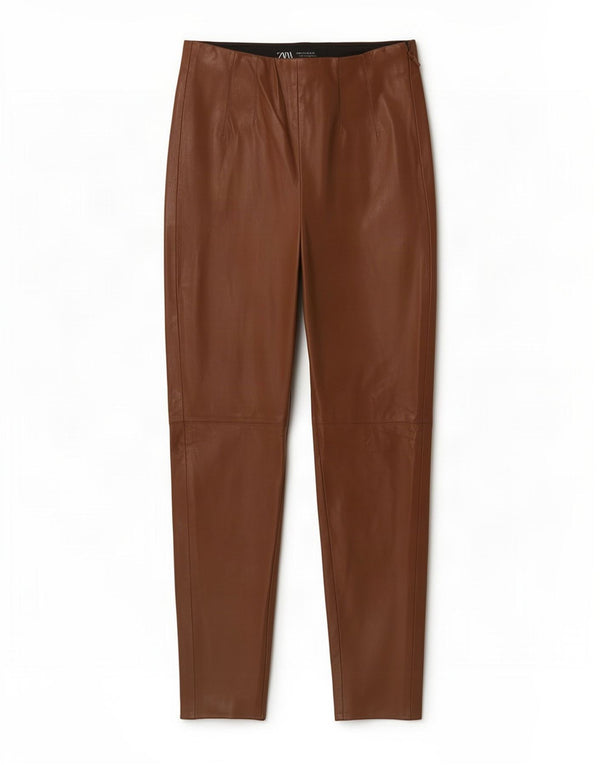 Zara Womens Skinny Faux Leather Trousers Medium W28 L26 Brown Polyester
