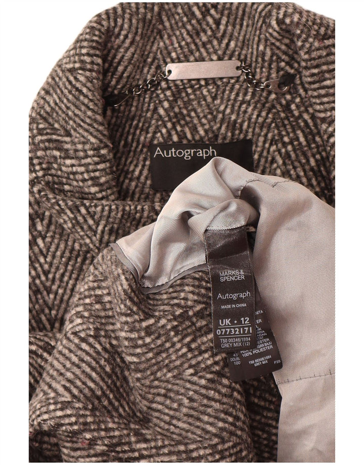 Marks & Spencer Womens Autograph Overcoat UK 12 Medium Grey Herringbone
