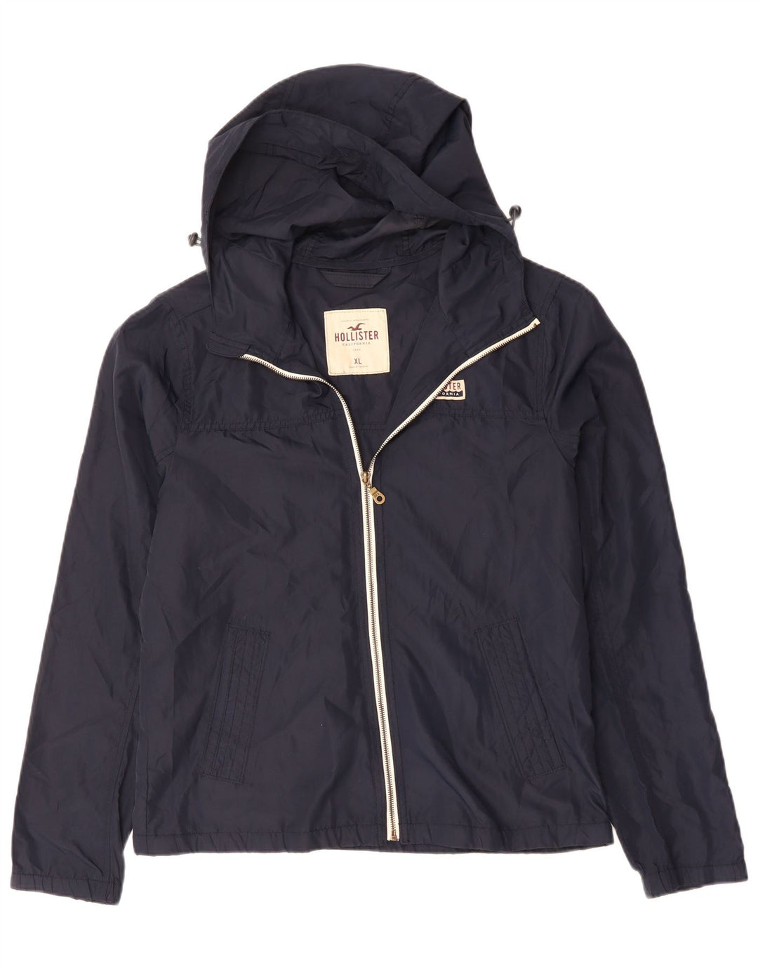 Hollister Regnjakke med hætte til mænd UK 42 XL Marineblå polyester