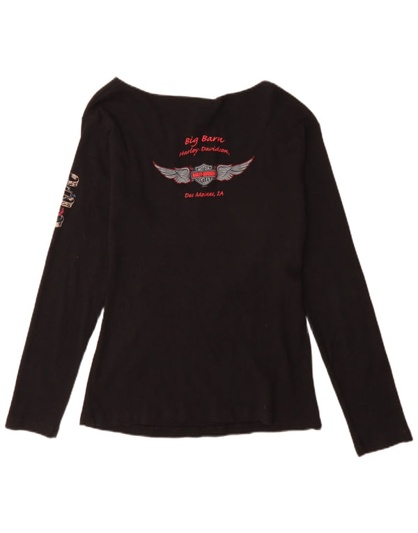 Harley Davidson Dame Grafisk Top Langærmet UK 18 XL Sort Bomuld