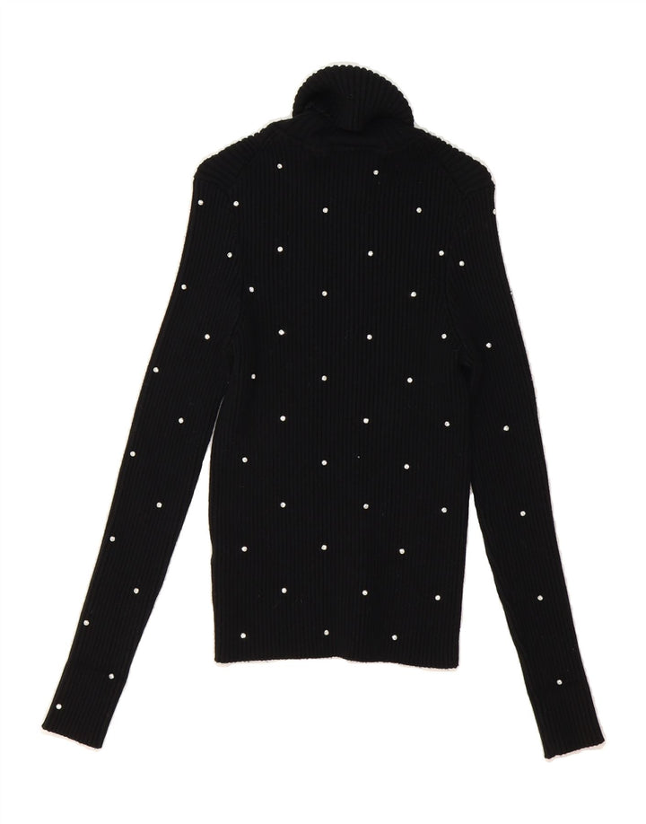 ZARA Womens Roll Neck Jumper Sweater UK 16 Large Black Spotted Nylon Vintage Zara and Second-Hand Zara from Messina Hembry 
