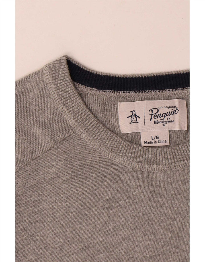Penguin Herre Boat Neck Jumper Sweater Stor Grå Bomuld