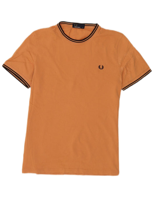 Fred Perry Herre T-shirt Top Medium Orange Stribet Bomuld