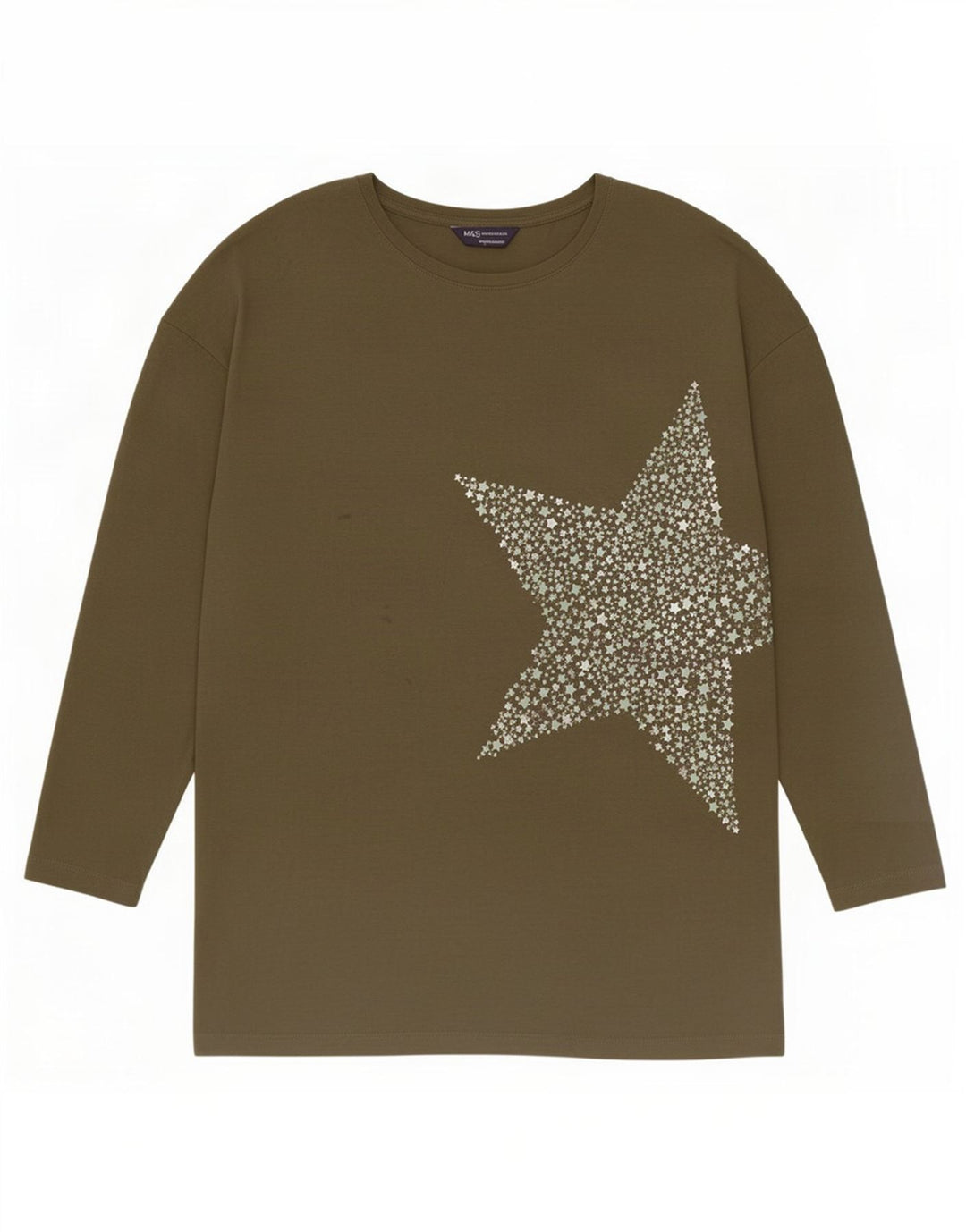 Marks & Spencer Dame Abstrakt mønster Top Langærmet UK 14 Large Khaki
