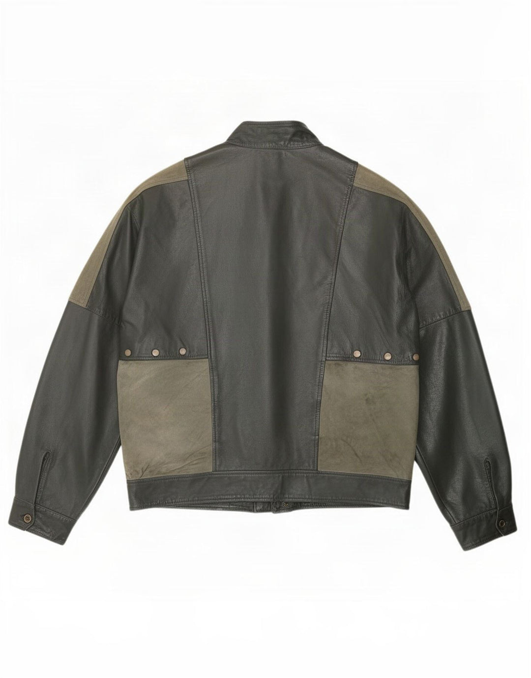 Maxime Herre Læderjakke IT 56 3XL Khaki Colourblock