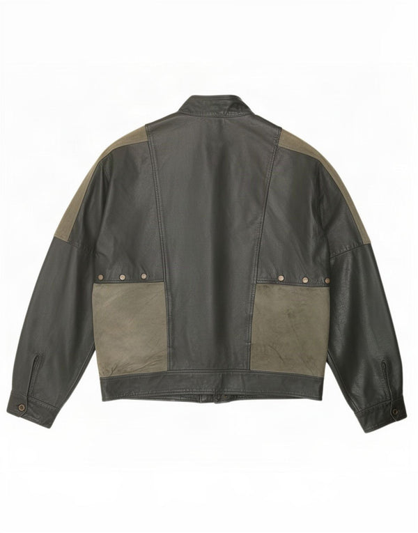 Maxime Herre Læderjakke IT 56 3XL Khaki Colourblock