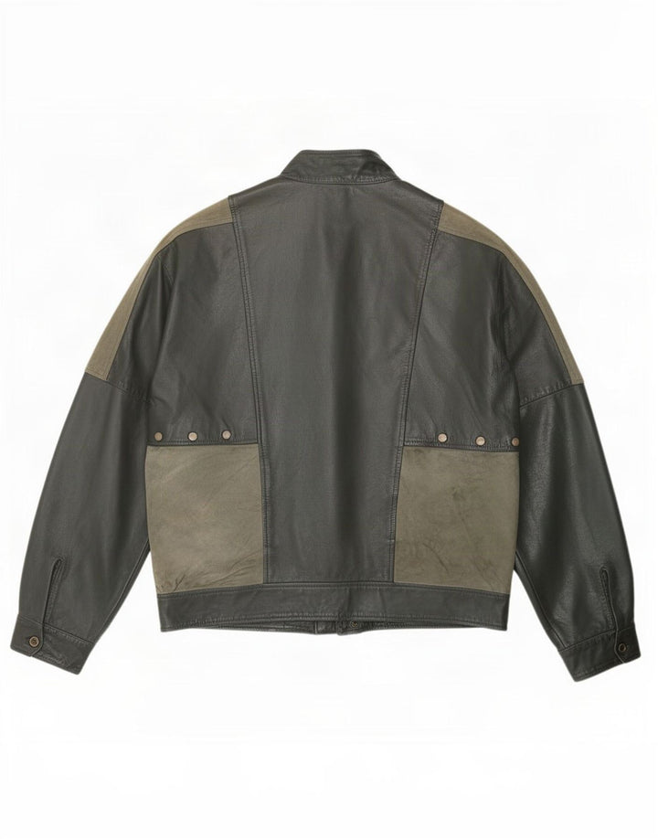 Maxime Herre Læderjakke IT 56 3XL Khaki Colourblock