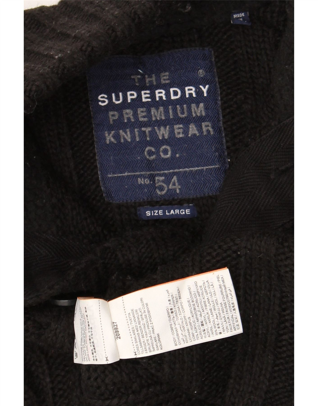Superdry Herre Button Neck Jumper Sweater Stor Sort Akryl