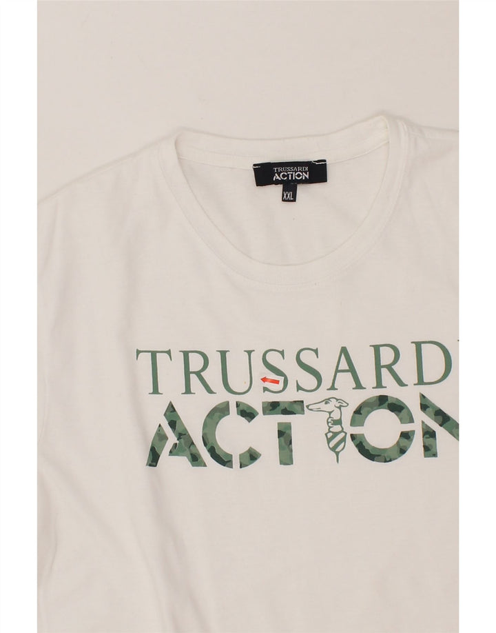 TRUSSARDI Mens Action Slim Graphic T-Shirt Top 2XL White Polyester Vintage Trussardi and Second-Hand Trussardi from Messina Hembry 
