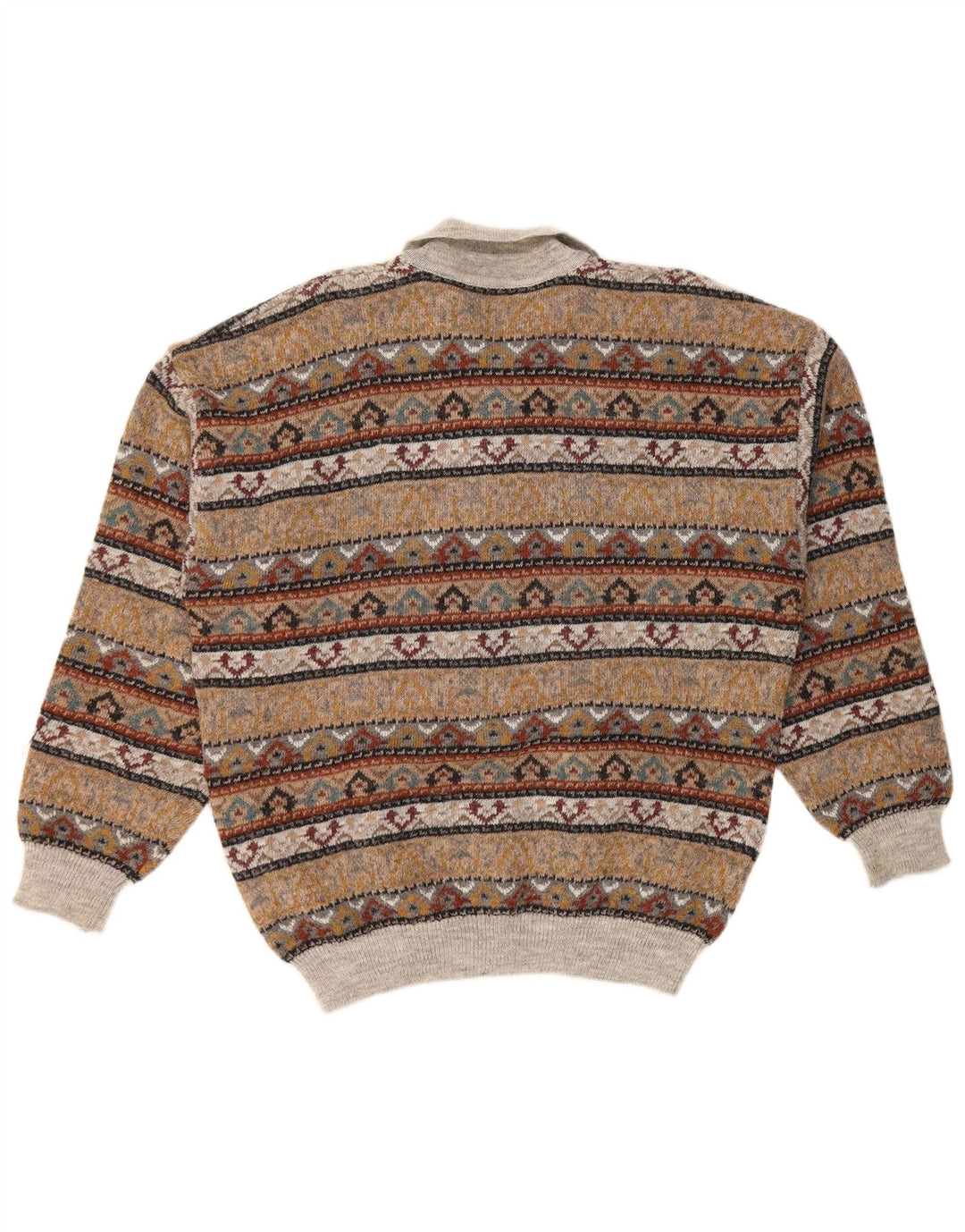 VINTAGE Herre Polo Neck Jumper Sweater IT 52 Large Brown Fair Isle Akryl