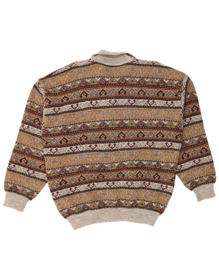 VINTAGE Herre Polo Neck Jumper Sweater IT 52 Large Brown Fair Isle Akryl