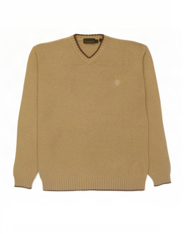 Timberland Mens V-Neck Jumper Sweater Large Green Cotton