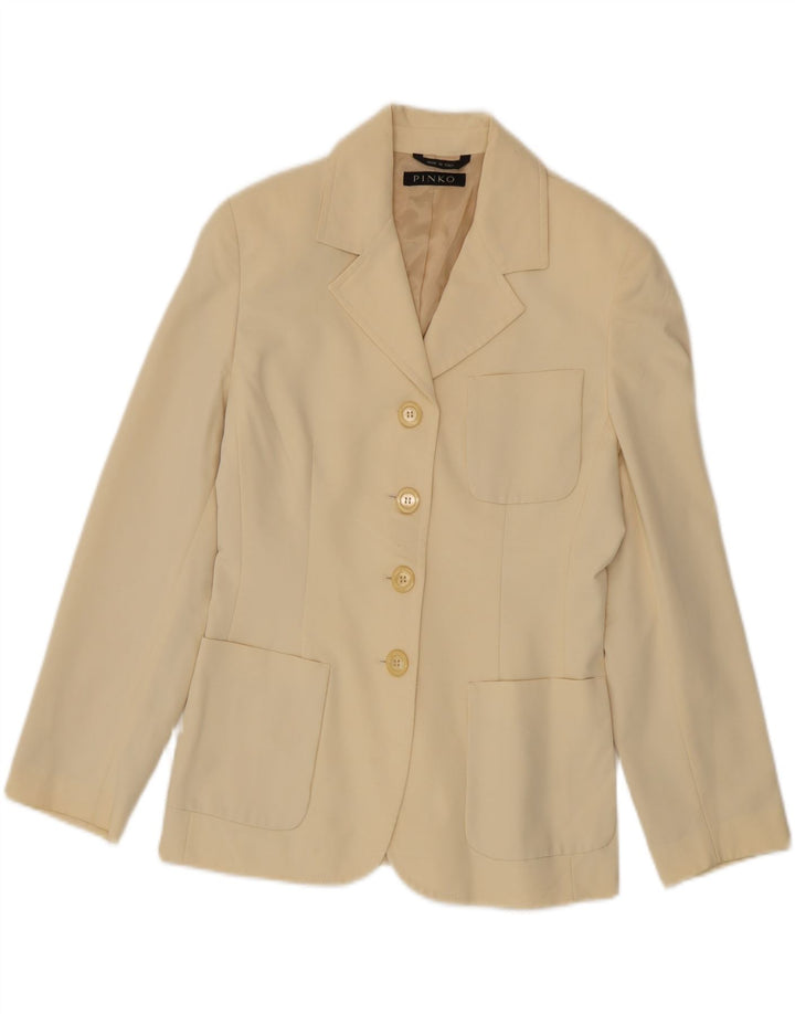 Pinko Dame 4 Button Blazer Jacket UK 10 Small Beige Viscose