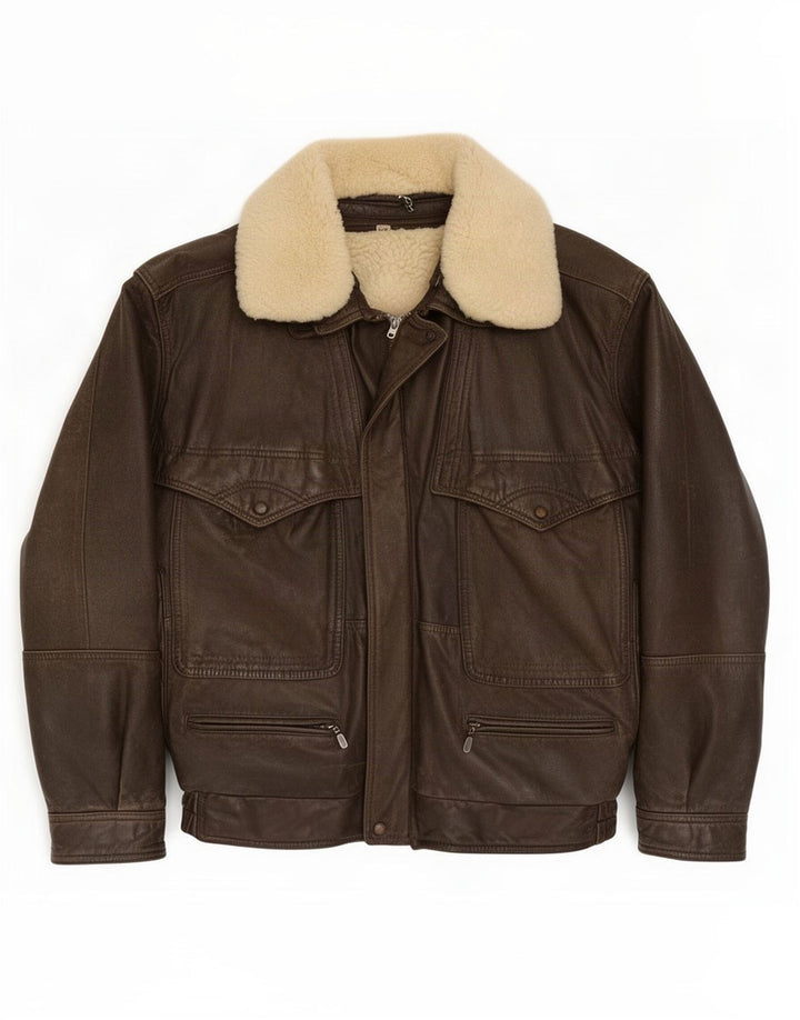 Vintage Mens Leather Shearling Jacket IT 48 Medium Brown