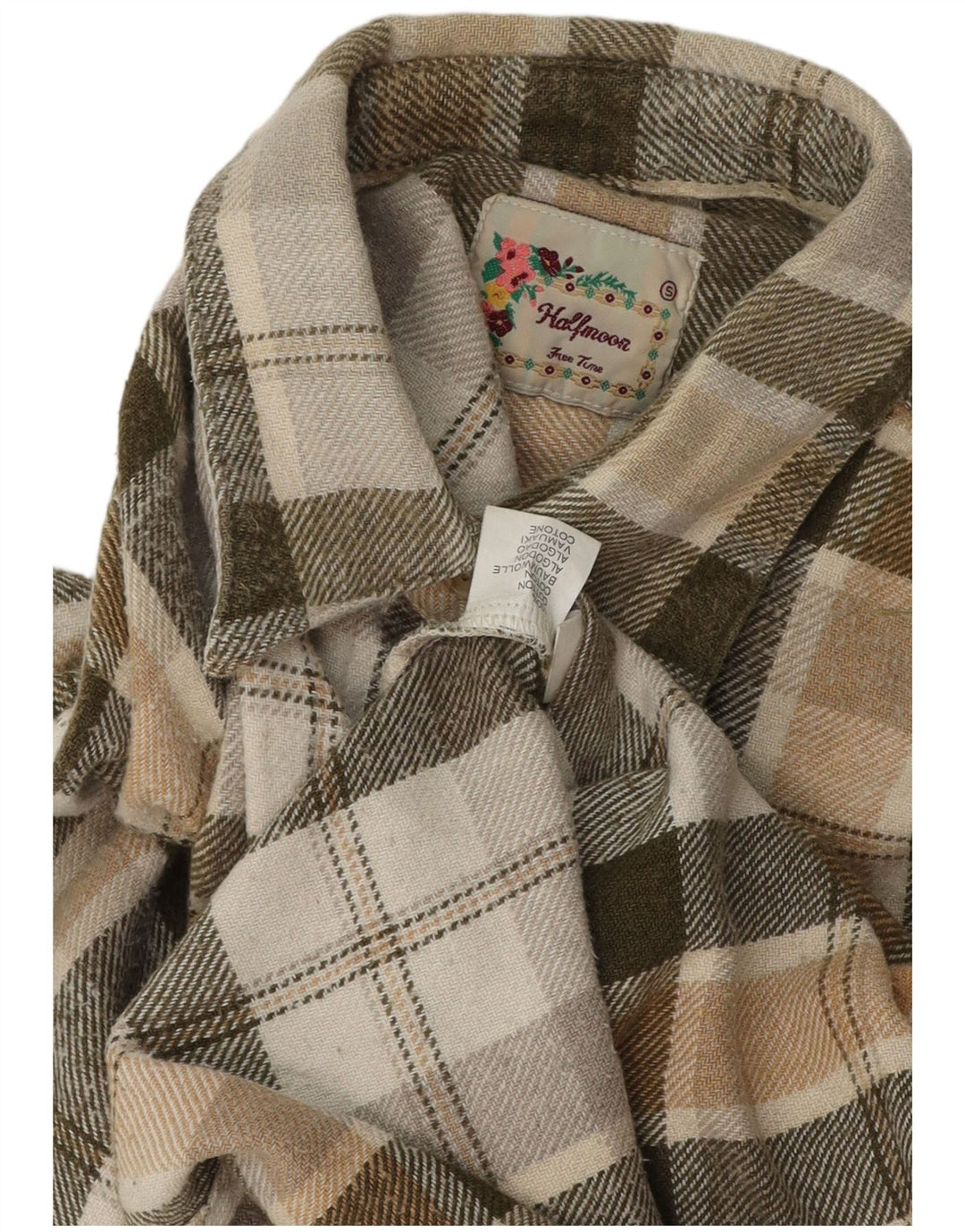 Vintage dame flannelskjorte i overstørrelse UK 10 Lille beige ternet bomuld