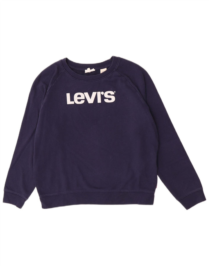 Levi's Grafisk Sweatshirt Jumper UK 14 Medium Marineblå Bomuld