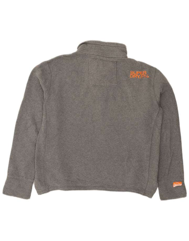 Superdry Herre Button Neck Sweatshirt Jumper Medium Grey Bomuld