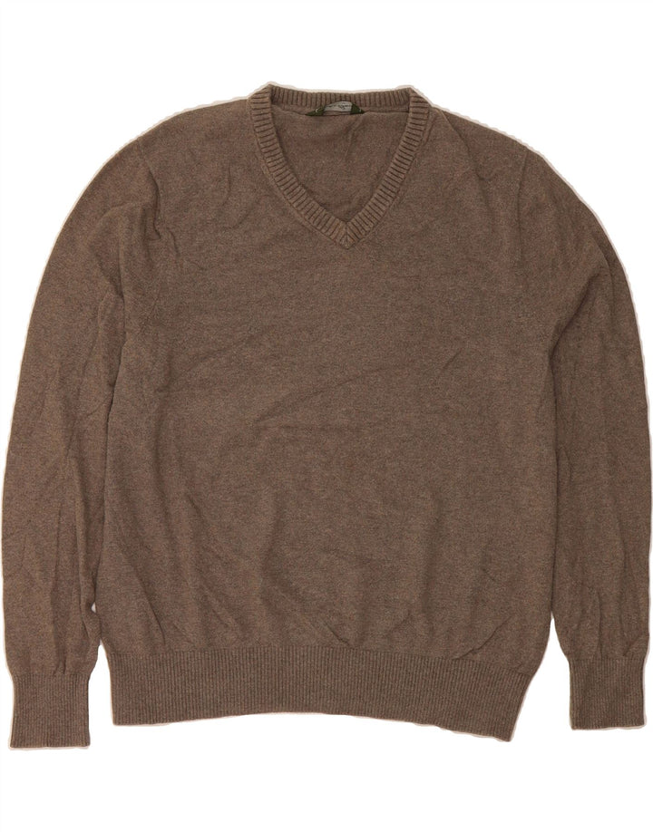 EDDIE BAUER Womens V-Neck Jumper Sweater UK 16 Large Grey Cotton Vintage Eddie Bauer and Second-Hand Eddie Bauer from Messina Hembry 