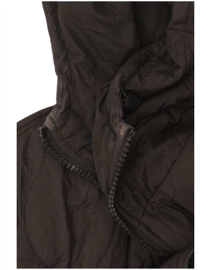 Zara Dame Hætte Oversized Quiltet Jakke UK 10 Lille Sort Polyester
