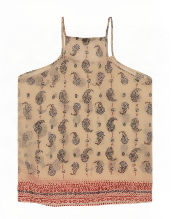Zara Dame Ærmeløs Tunika Top UK 16 Stor Beige Paisley Polyester
