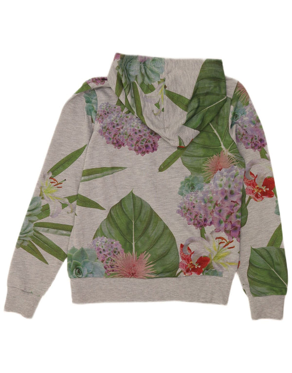 Adidas Womens Graphic Hoodie Jumper UK 12 Medium Grey Floral