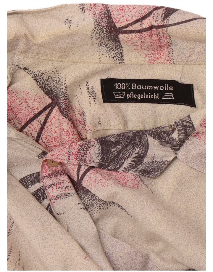 VINTAGE Hawaiiansk kortærmet skjorte til mænd Stor beige blomsterbomuld