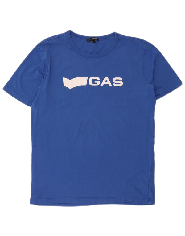 Gas Herre Grafisk T-Shirt Top Stor Blå Bomuld
