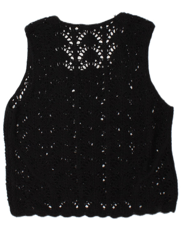 Topshop Dame See Through Hæklet Vest Tank Top UK 16 Large Black