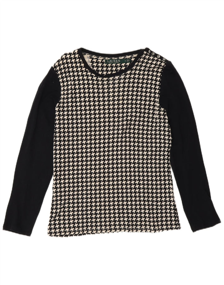 Ralph Lauren Damebluse Top UK 12 Medium Black Houndstooth Bomuld