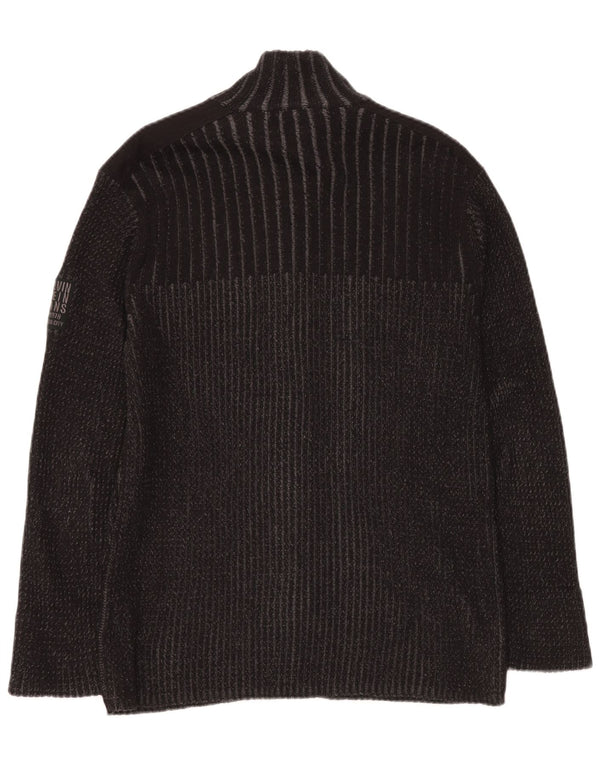 CALVIN KLEIN JEANS Dame Cardigan Sweater UK 14 Stor Grå Bomuld