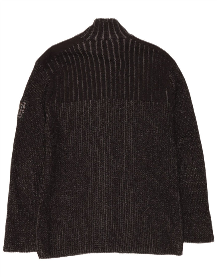 CALVIN KLEIN JEANS Dame Cardigan Sweater UK 14 Stor Grå Bomuld