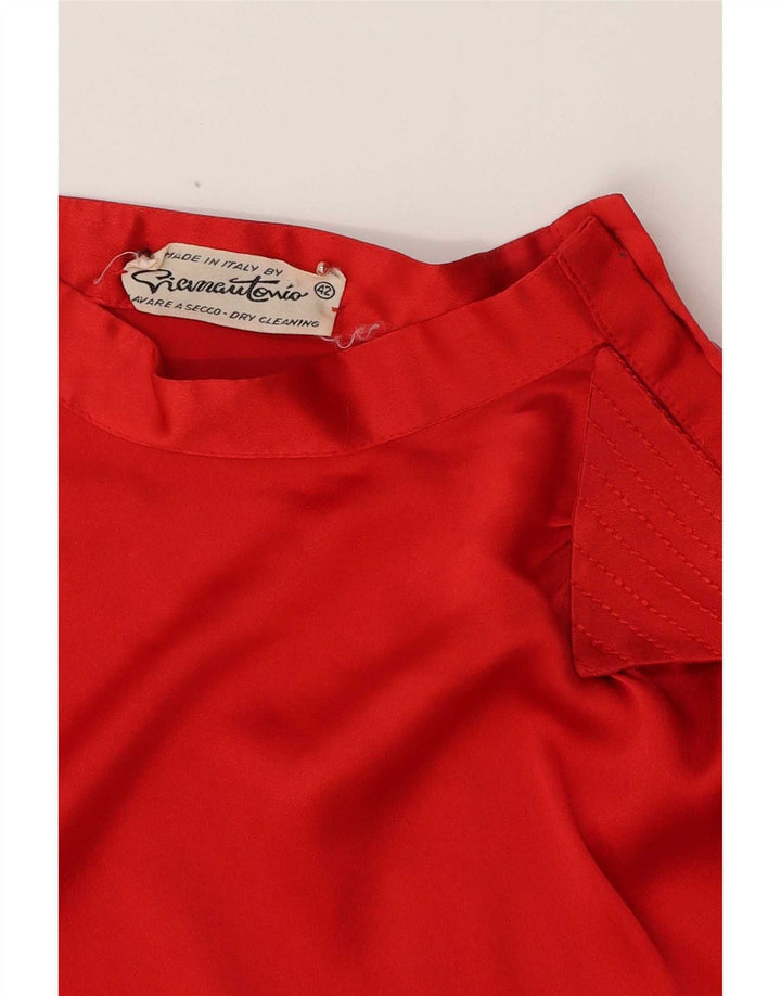 Vintage Dame Langærmet Bluse Top IT 42 Medium Rød