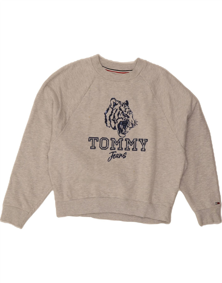 TOMMY HILFIGER Womens Oversized Graphic Sweatshirt Jumper UK 18 XL Grey Vintage Tommy Hilfiger and Second-Hand Tommy Hilfiger from Messina Hembry 