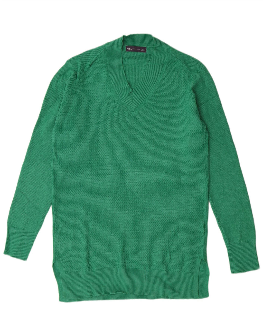 MARKS & SPENCER Dame Longline V-hals sweater UK 14 Medium Green