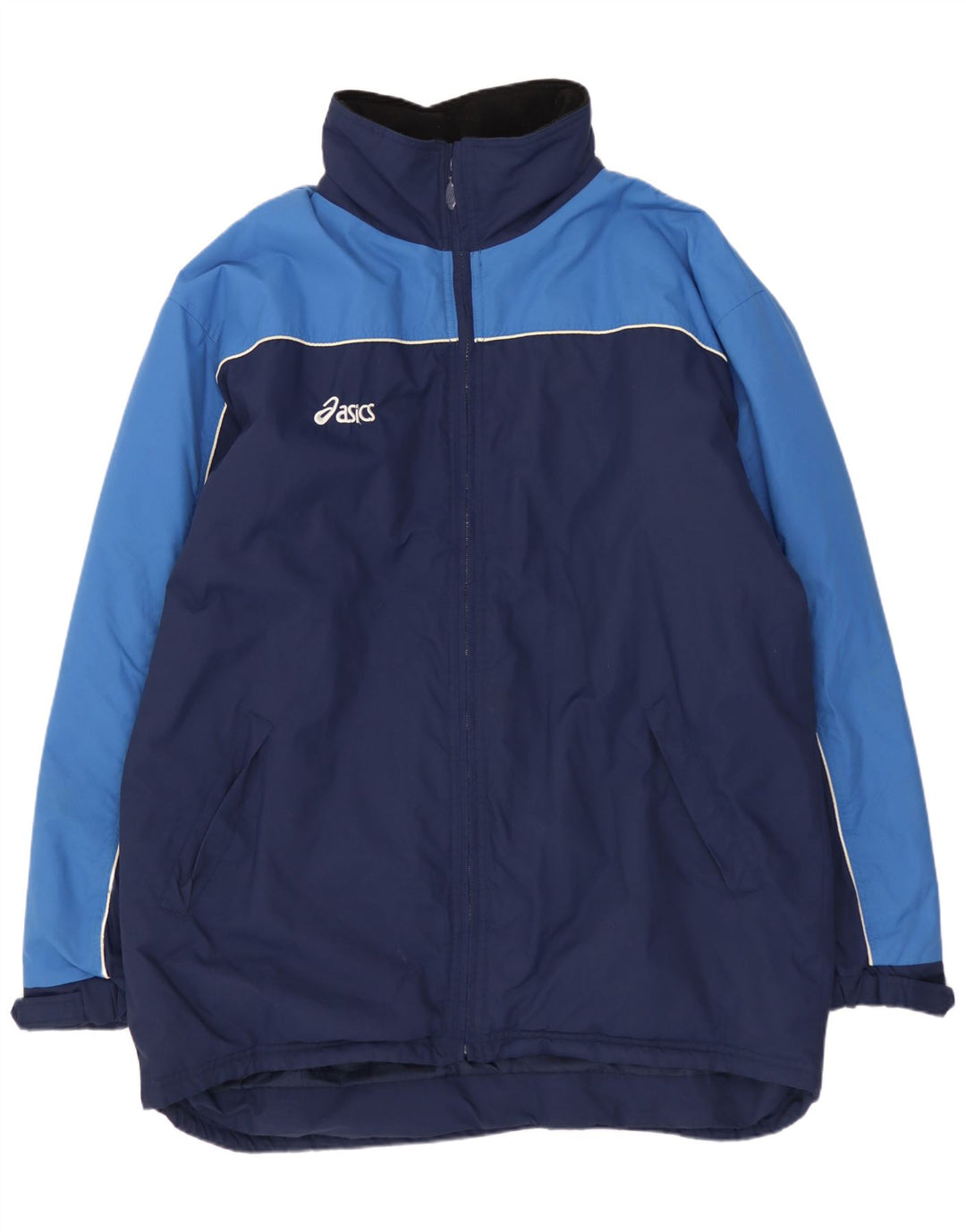 Asics Herre Windbreaker Jacket UK 40 Large Navy Blue Colourblock Nylon