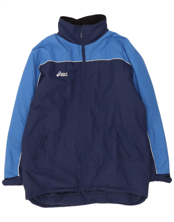 Asics Herre Windbreaker Jacket UK 40 Large Navy Blue Colourblock Nylon