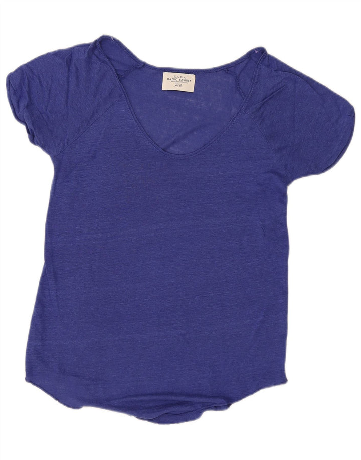 Zara Dame T-Shirt Top UK 14 Medium Blue Flecked