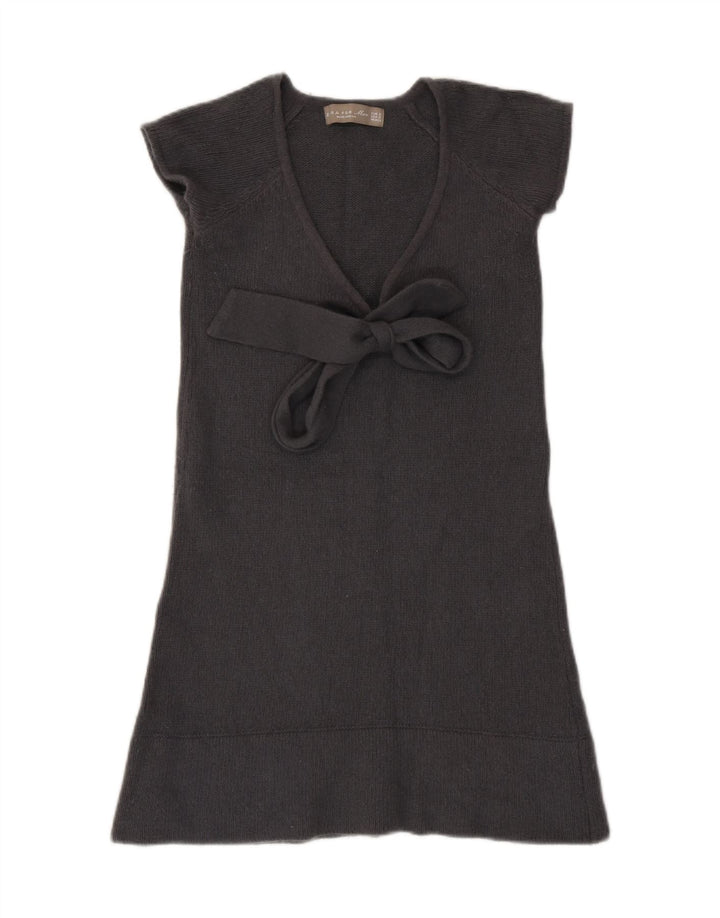 Zara Womens Front Tie Jumper Dress UK 8 Small Grey Uld