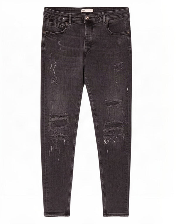 Zara Herre Distressed Skinny Jeans EU 46 XL W36 L28 Grå Bomuld