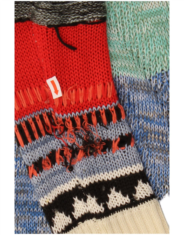 DESIGUAL Dame Cardigan Sweater UK 16 Stort flerfarvet patchwork