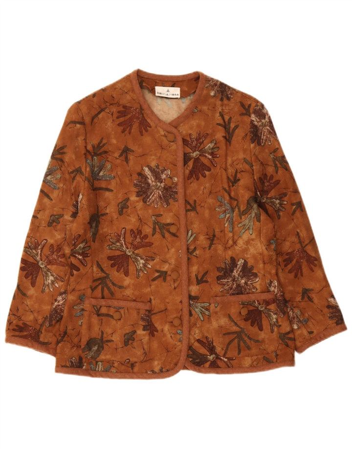 Vintage dame 5-knaps blazerjakke UK 14 Medium Brown Floral Wool