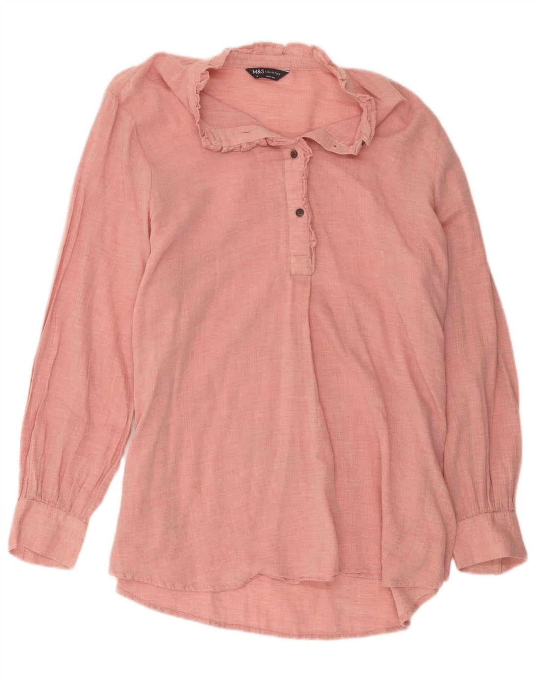 Marks & Spencer Womens Ruffle Front Pullover Shirt UK 16 Large Pink