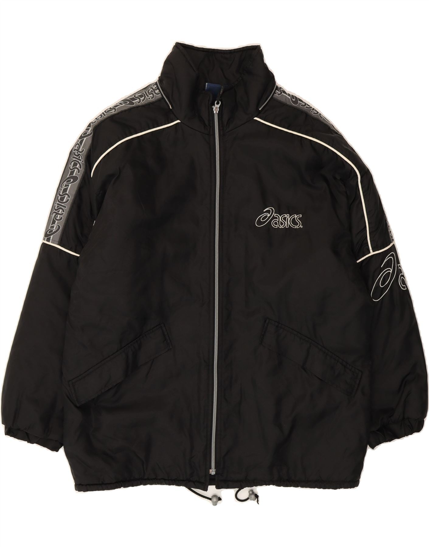 ASICS Mens Graphic Rain Jacket UK 40 Large Black Vintage Asics and Second-Hand Asics from Messina Hembry 